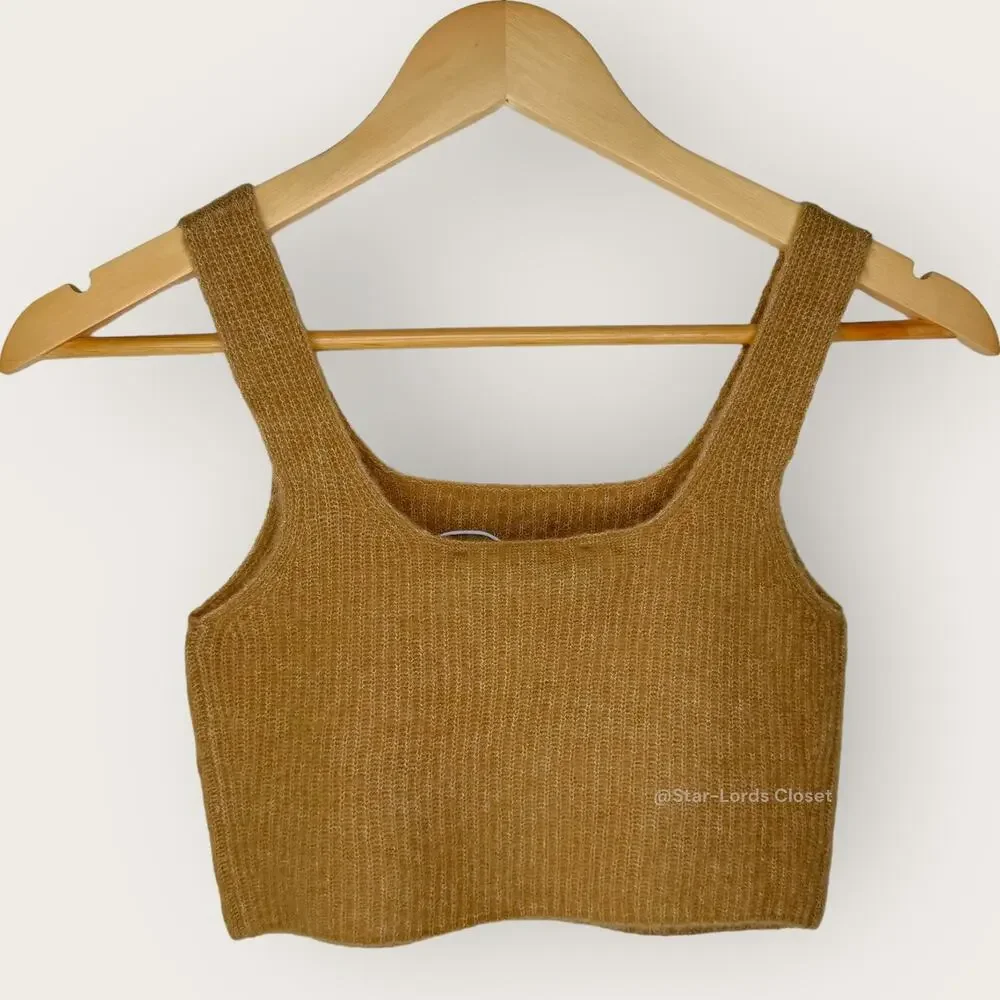 Everlane Cozy Stretch Cropped Tank Top XS Camel Brown Wool Sustainable Layering